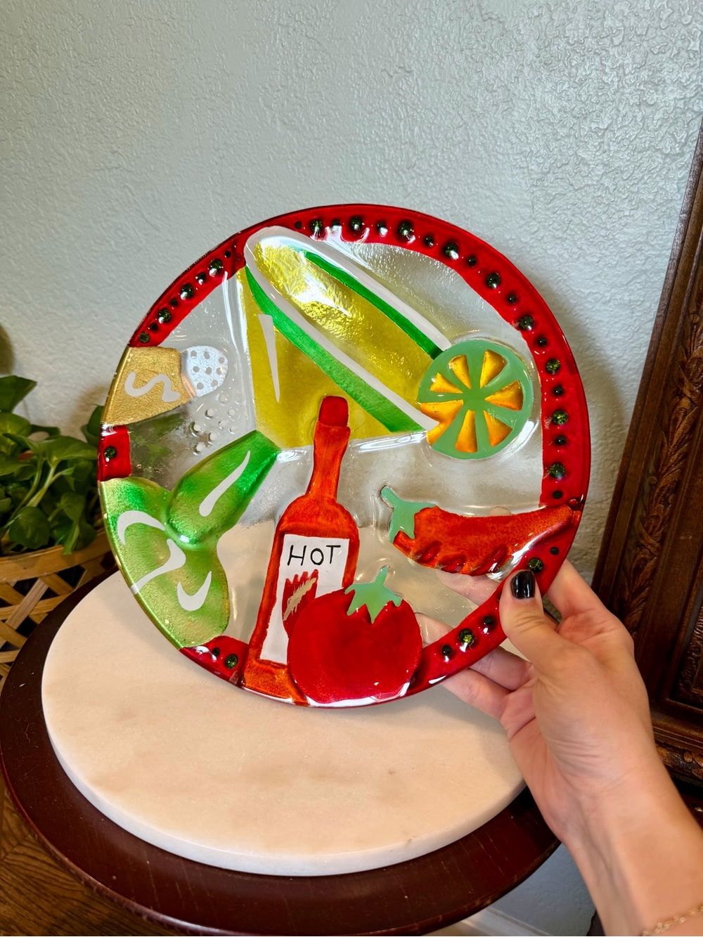 Vintage Lori Siebert for Silvestri Fused Glass Margarita Hot Sauce Platter 11"